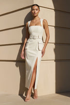Robe midi blanc avec fente - Harana