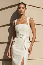 Robe midi blanc avec fente - Harana