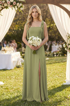 Robe demoiselle d’honneur moss green longue sans manches effet drapé avec nœud - Harana