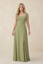 Robe demoiselle d’honneur moss green longue sans manches effet drapé avec nœud - Harana