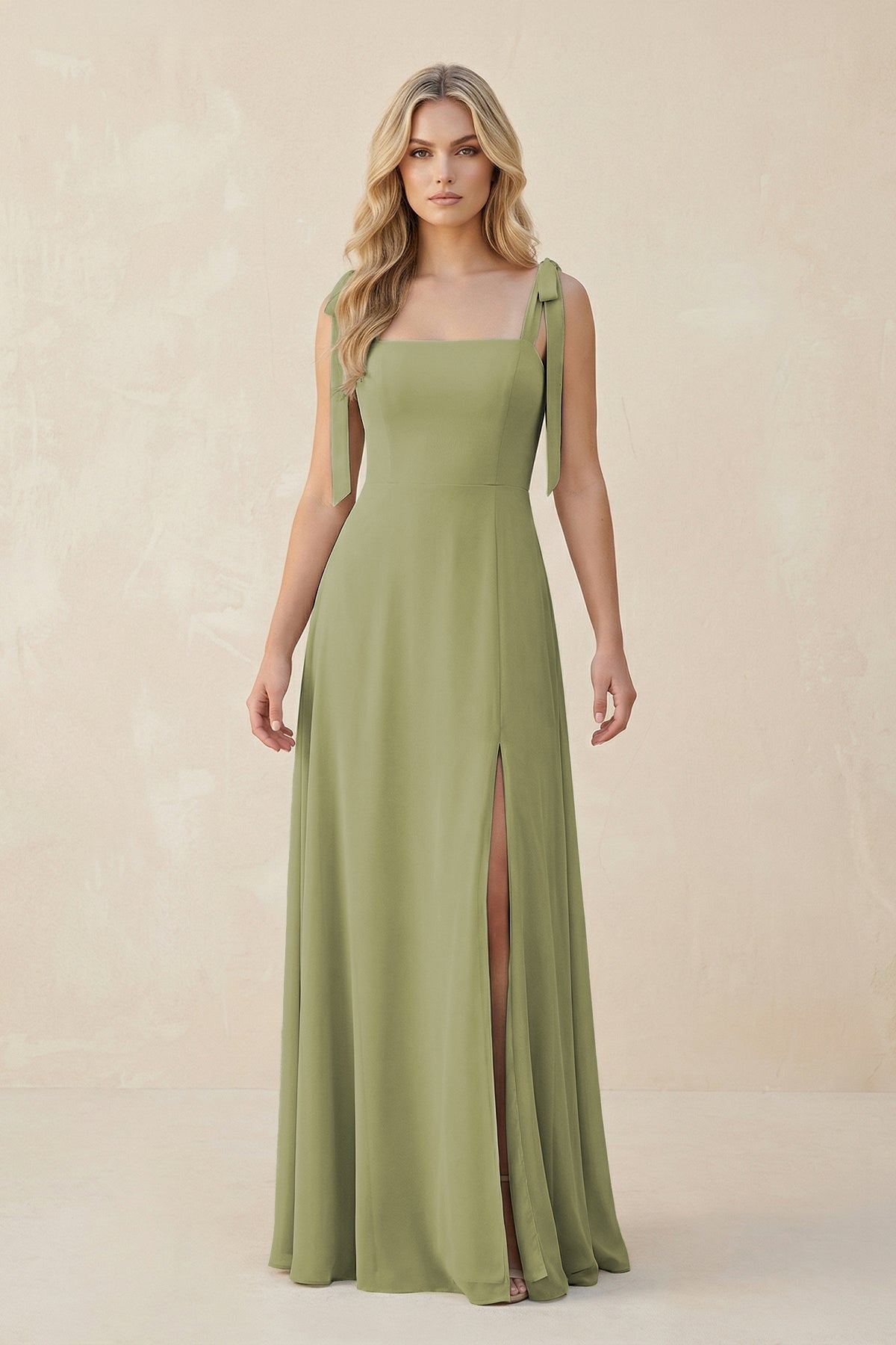 Robe demoiselle d’honneur moss green longue sans manches effet drapé avec nœud - Harana