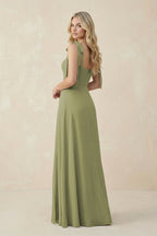 Robe demoiselle d’honneur moss green longue sans manches effet drapé avec nœud - Harana
