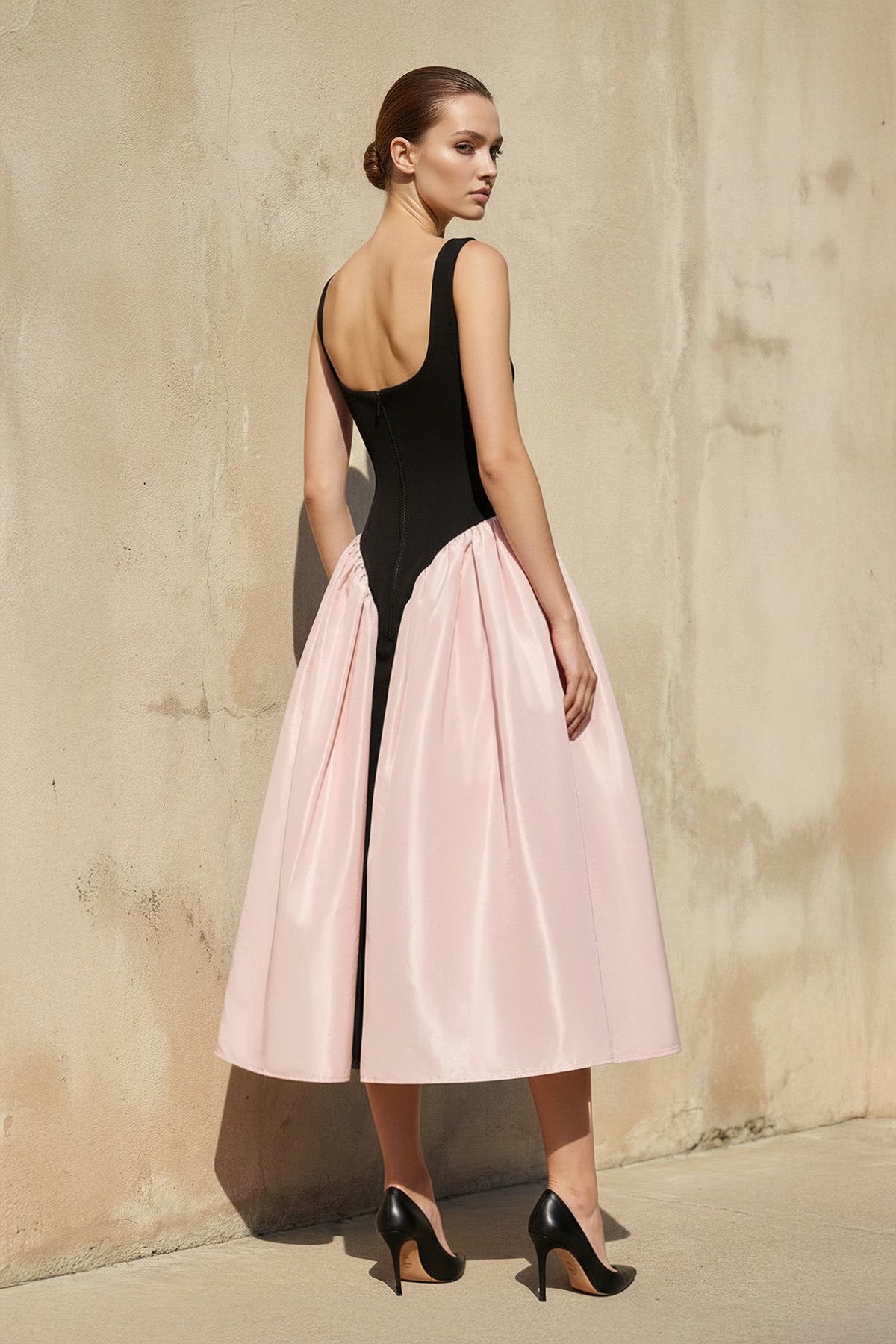Robe midi black & pink à corset - Harana