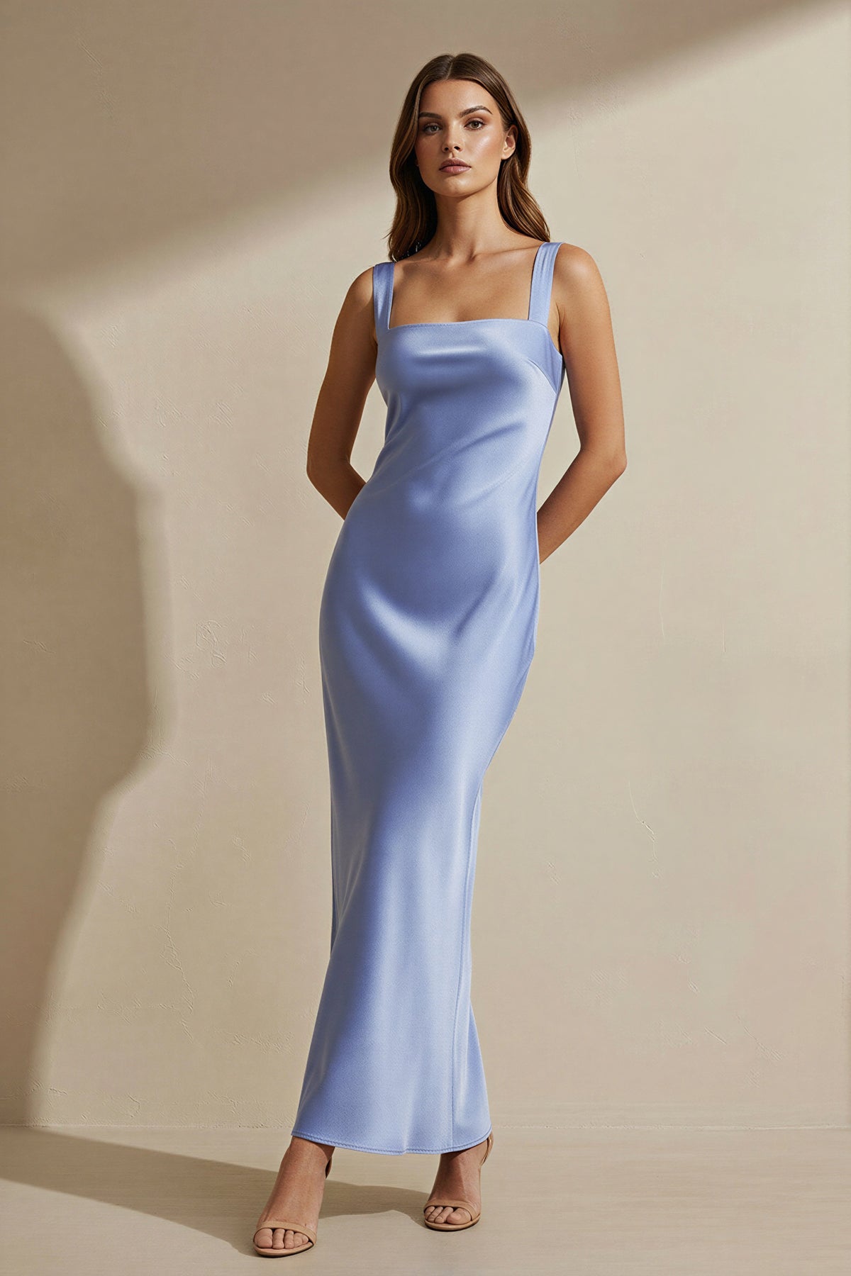 Robe longue steel blue satinée - Harana