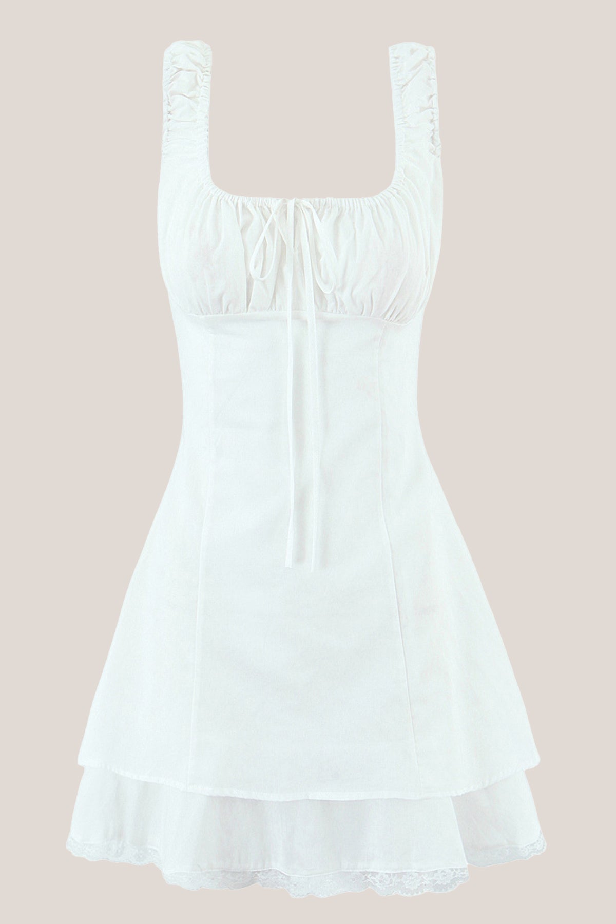 Robe blanche courte en dentelle et coton silhouette trapèze à encolure carrée - Harana