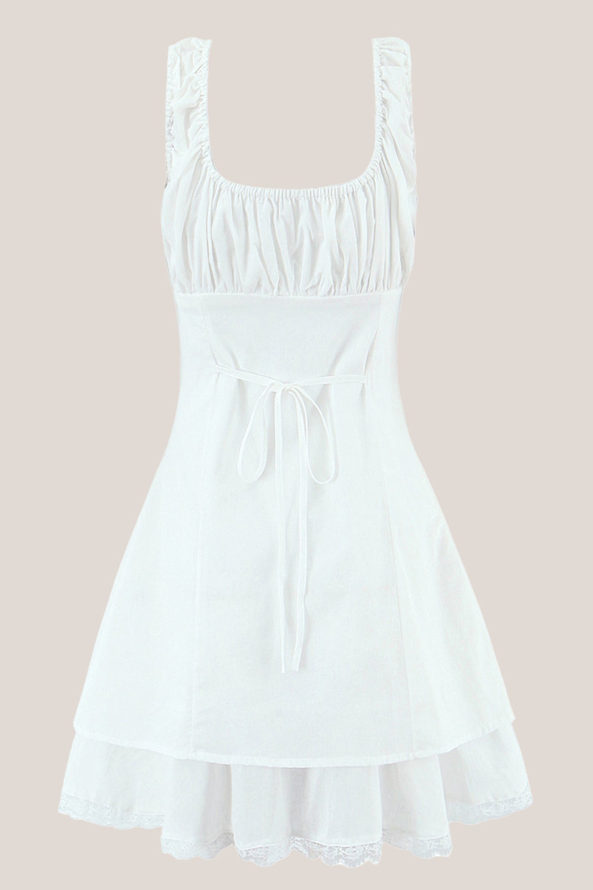 Robe blanche courte en dentelle et coton silhouette trapèze à encolure carrée - Harana