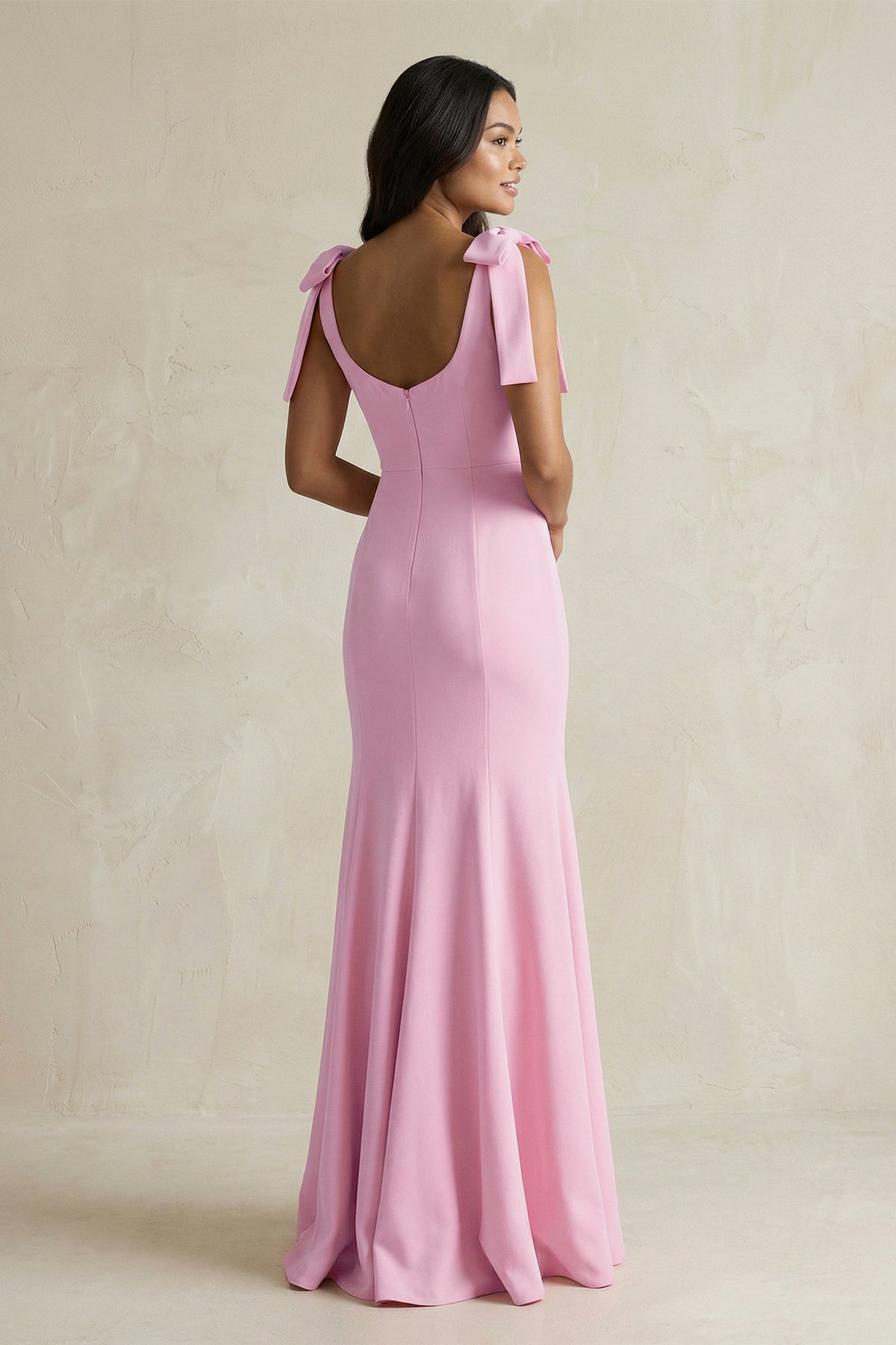 Robe demoiselle d’honneur rose longue sans manches avec nœud satinée - Harana