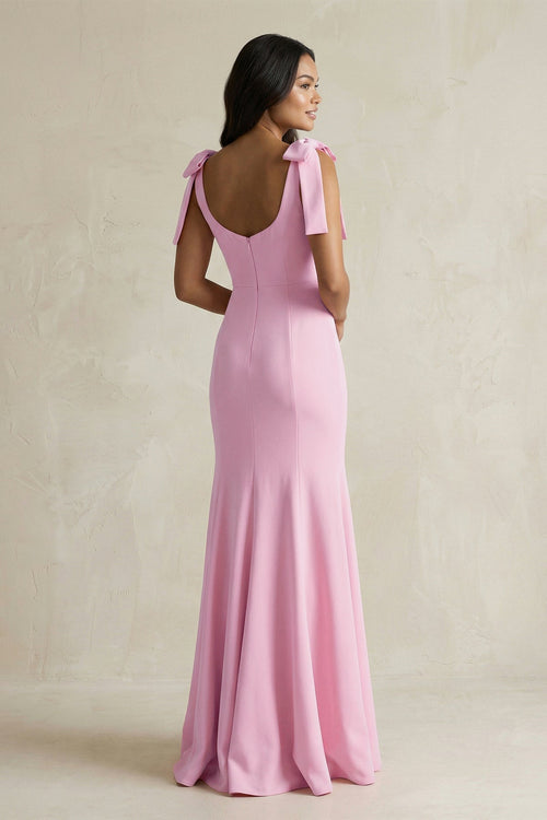 Robe de demoiselle d’honneur rose longue coupe sirène à encolure carrée avec nœud - Harana