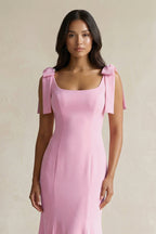 Robe demoiselle d’honneur rose longue sans manches avec nœud satinée - Harana