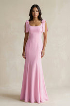 Robe demoiselle d’honneur rose longue sans manches avec nœud satinée - Harana