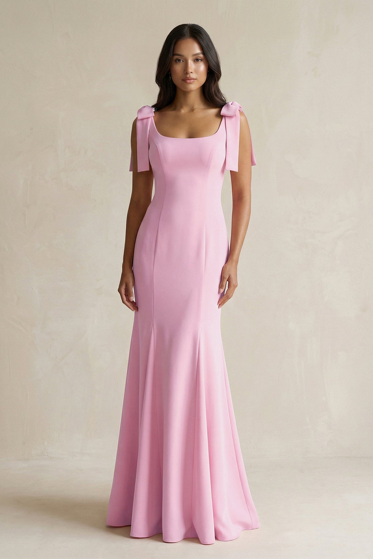 Robe demoiselle d’honneur rose longue sans manches avec nœud satinée - Harana