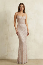 Robe longue champagne pailletée coupe sirène - Harana