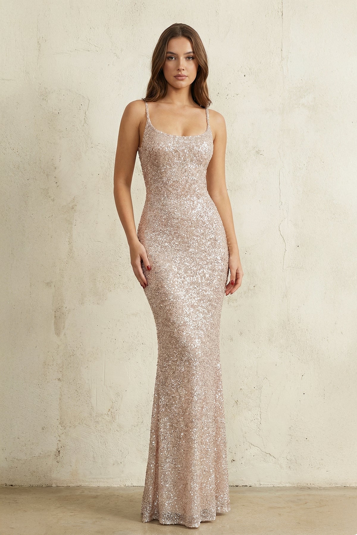 Robe longue champagne pailletée coupe sirène - Harana