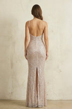 Robe longue champagne pailletée coupe sirène - Harana
