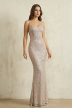 Robe longue champagne pailletée coupe sirène - Harana
