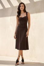 Robe midi marron effet drapé - Harana
