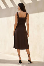 Robe midi marron effet drapé - Harana