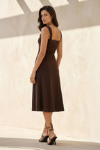 Robe midi marron effet drapé - Harana