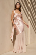 Robe longue satinée effet drapé - Harana