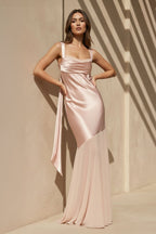 Robe longue satinée effet drapé - Harana