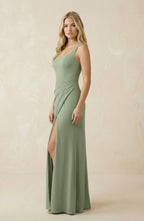Robe demoiselle d’honneur dove gray longue sans manches avec fente froncée - Harana