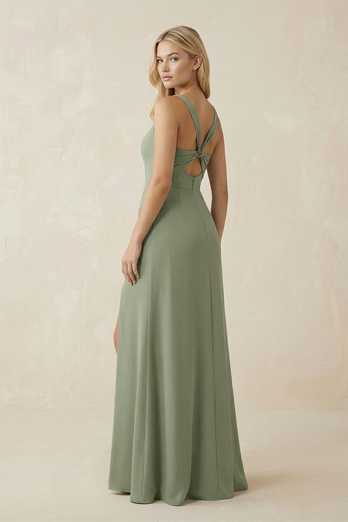Robe demoiselle d’honneur dove gray longue sans manches avec fente froncée - Harana