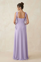 Robe demoiselle d’honneur lavande longue sans manches avec fente effet drapé - Harana