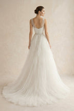 Robe de mariée ivoire longue bustier sans manches en tulle - Harana