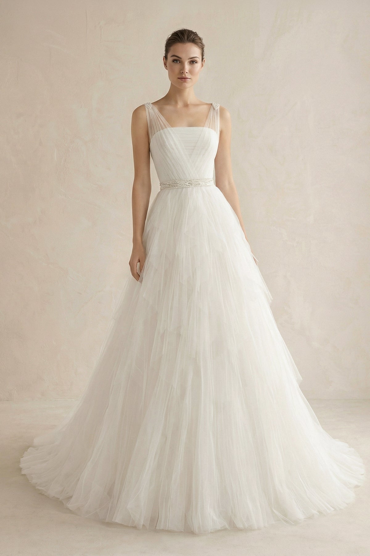 Robe de mariée ivoire longue bustier sans manches en tulle - Harana
