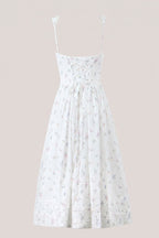 Robe blanche midi en coton à encolure carrée et imprimé floral rétro - Harana