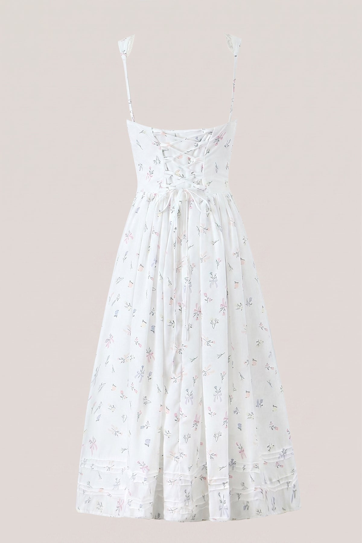 Robe blanche midi en coton à encolure carrée et imprimé floral rétro - Harana