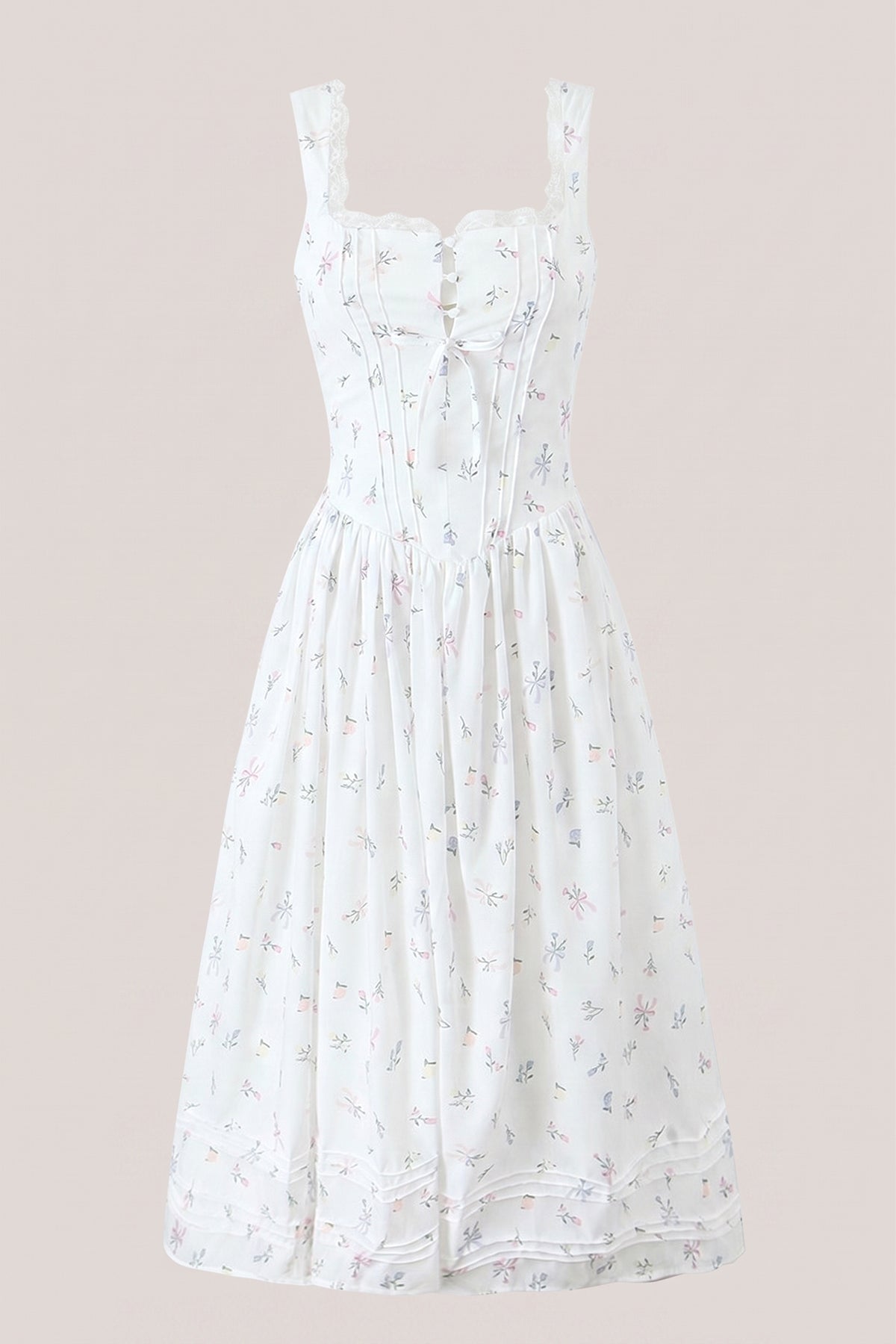 Robe blanche midi en coton à encolure carrée et imprimé floral rétro - Harana