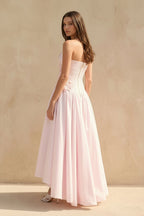 Robe longue rose bustier à appliqués - Harana