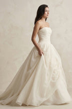 Robe de mariée ivoire longue bustier sans manches froncée - Harana
