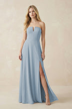 Robe demoiselle d’honneur bleu poudré longue bustier sans manches avec fente - Harana
