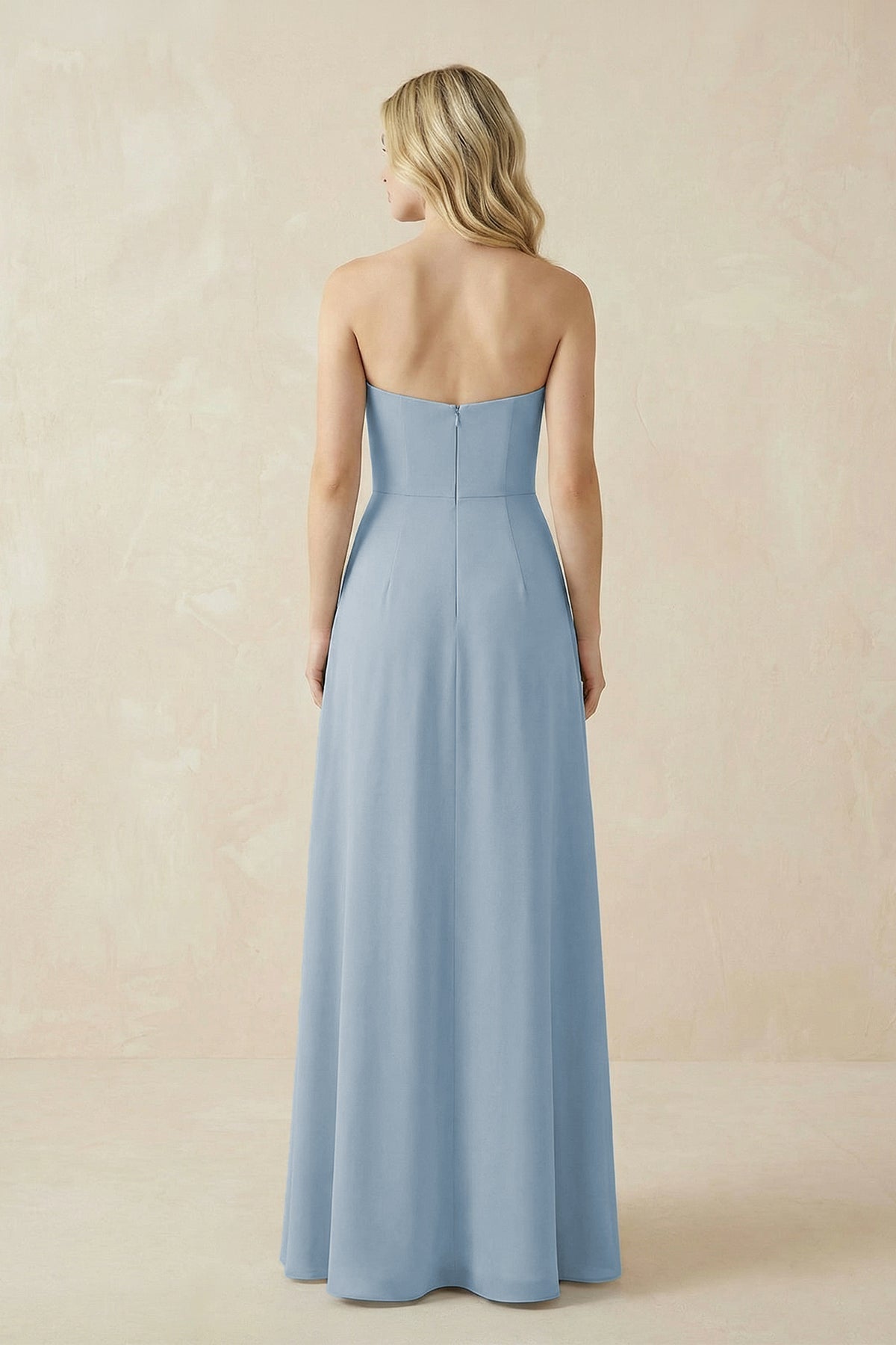 Robe demoiselle d’honneur bleu poudré longue bustier sans manches avec fente - Harana