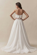 Robe de mariée blanche trapèze en mousseline bustier sans manches - Harana