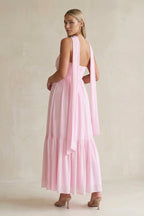 Robe demoiselle d’honneur candy pink longue bustier sans manches effet drapé - Harana