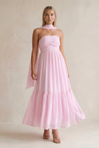 Robe demoiselle d’honneur candy pink longue bustier sans manches effet drapé - Harana
