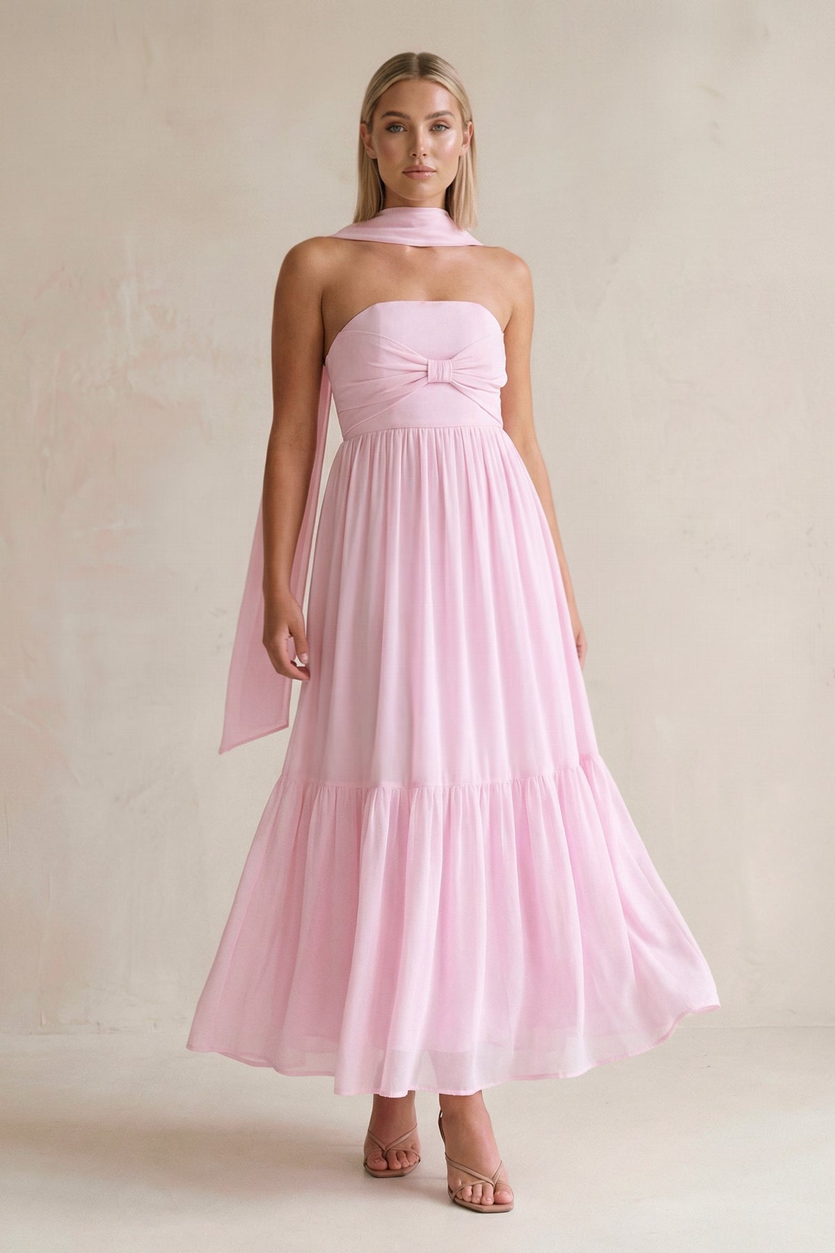 Robe demoiselle d’honneur candy pink longue bustier sans manches effet drapé - Harana