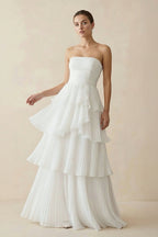 Robe de mariée blanche trapèze mousseline bustier à volants - Harana