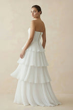 Robe de mariée blanche trapèze mousseline bustier à volants - Harana