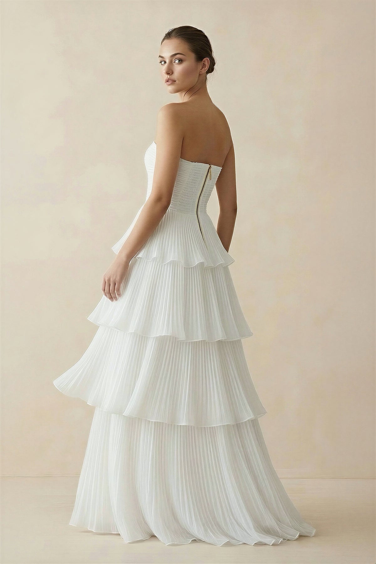 Robe de mariée blanche trapèze mousseline bustier à volants - Harana