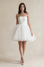 Robe de mariée courte blanc en tulle bustier sans manches - Harana