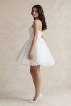 Robe de mariée courte blanc en tulle bustier sans manches - Harana