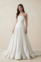 Robe de mariée blanche trapèze en crêpe bustier sans manches - Harana