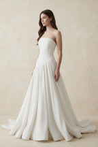 Robe de mariée blanche trapèze en crêpe bustier sans manches - Harana