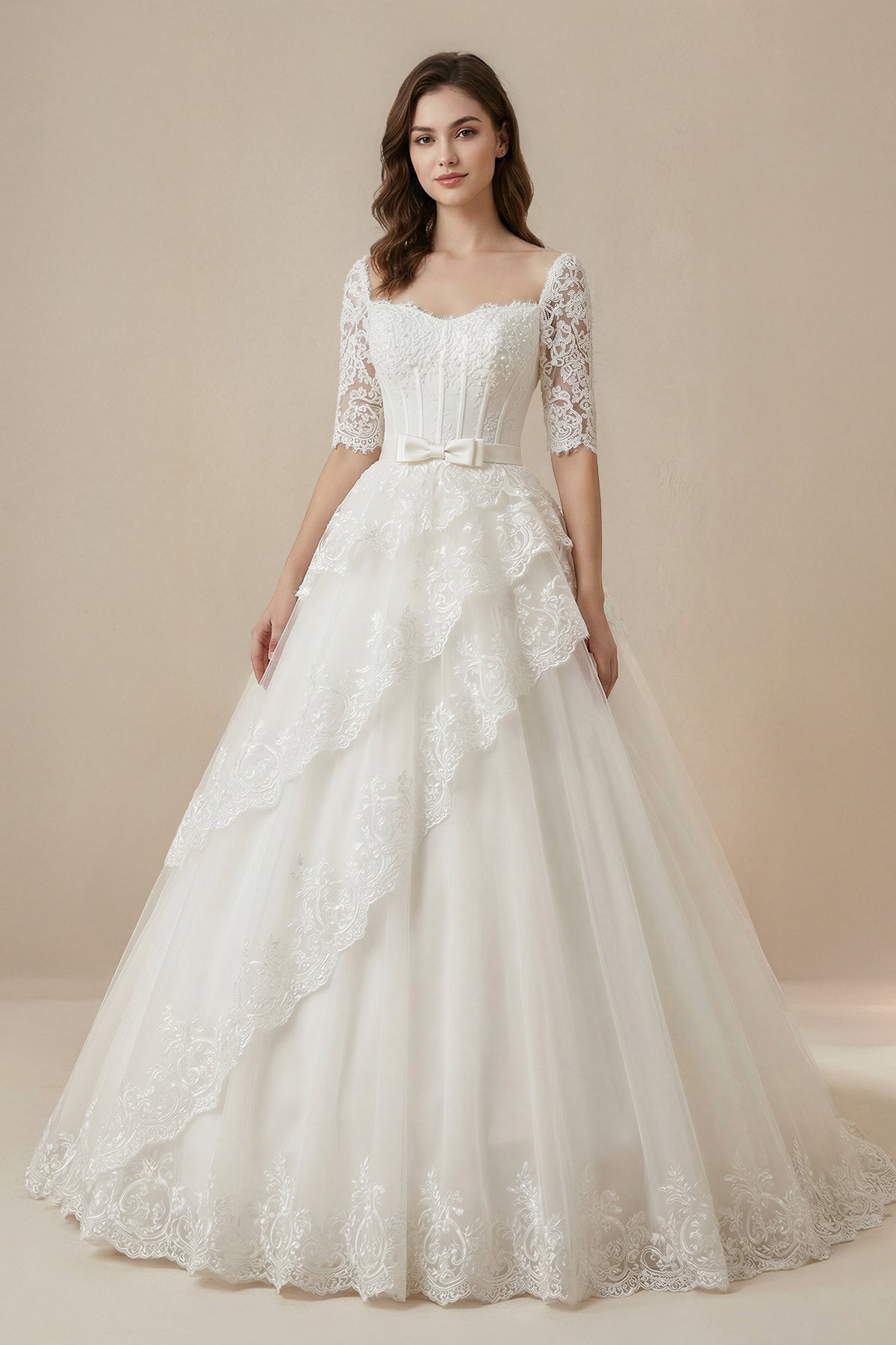 Robe de mariée blanc courte à épaules dénudées manches courtes à volants - Harana