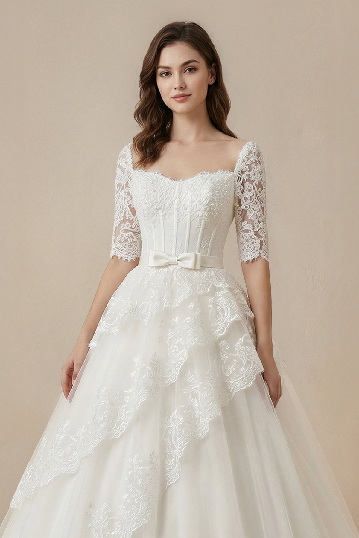 Robe de mariée blanc courte à épaules dénudées manches courtes à volants - Harana