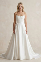 Robe de mariée blanche trapèze en satin bustier sans manches - Harana
